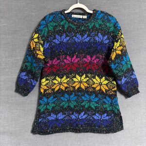 Vintage Gloria Vanderbilt Sweater M Rainbow Fair Isle Tunic‎ Chunky 80s 90s